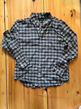 Orvis Navy and White Plaid Long-Sleeve Shirt